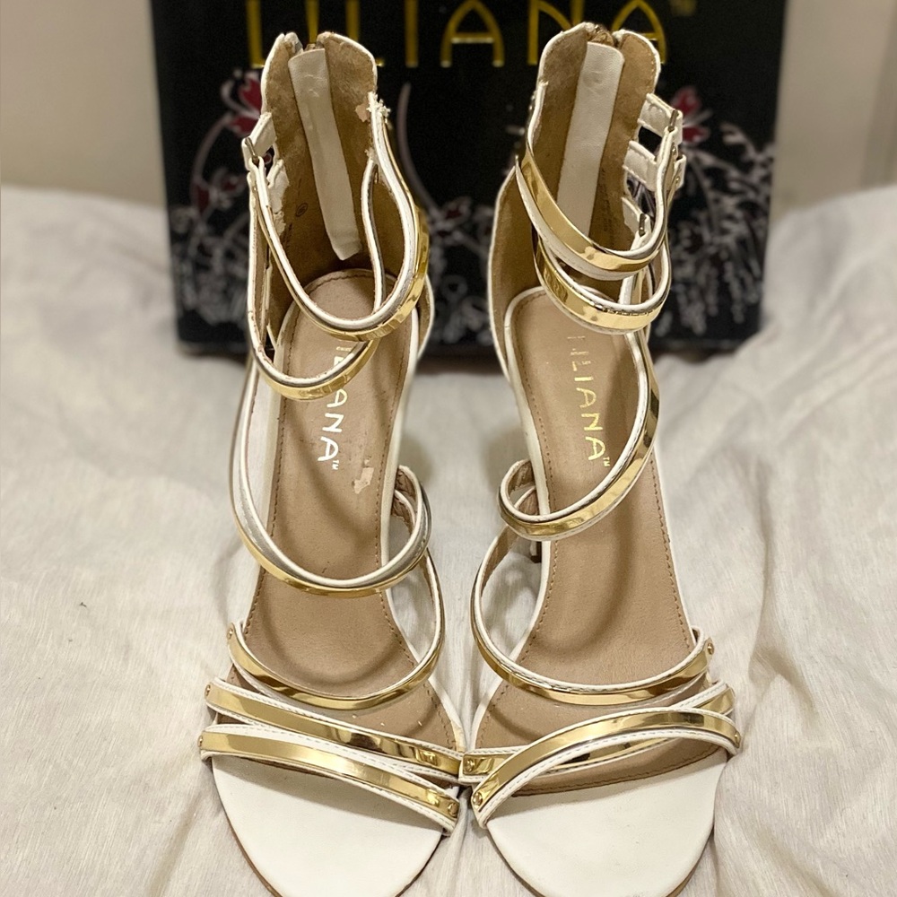 Liliana Gold and White Strappy Heels